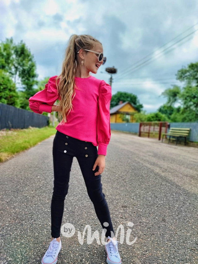 Žebrovaná blůzka s balonovými rukávy