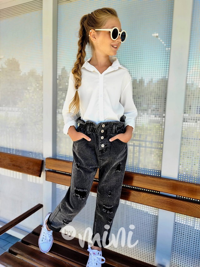Fashion ripped jeans se zvýšeným pasem black