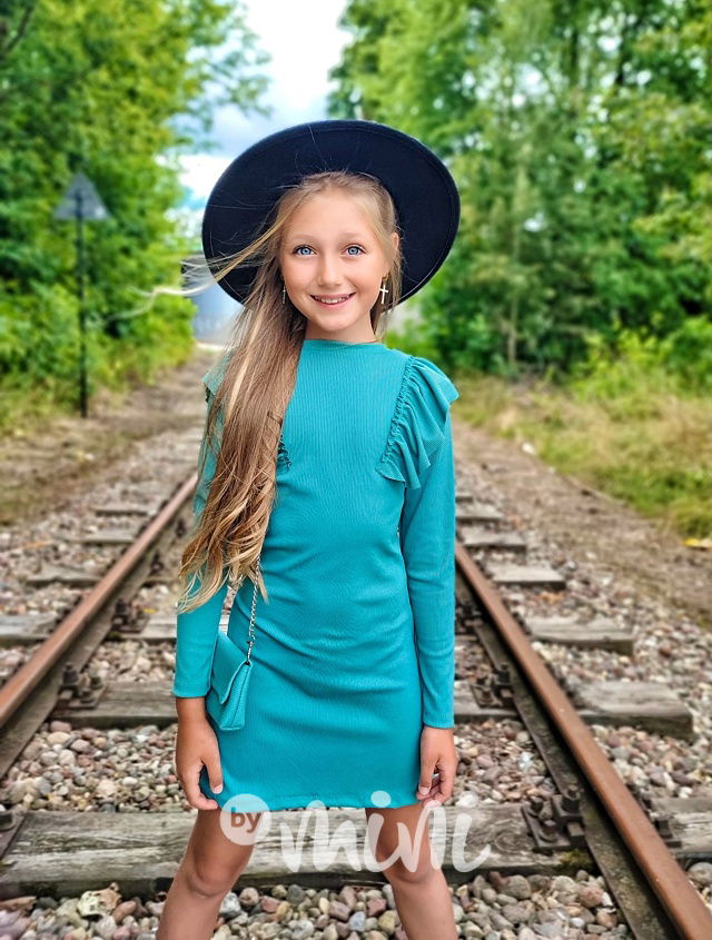 Žebrované stretch šaty s kabelkou mineral