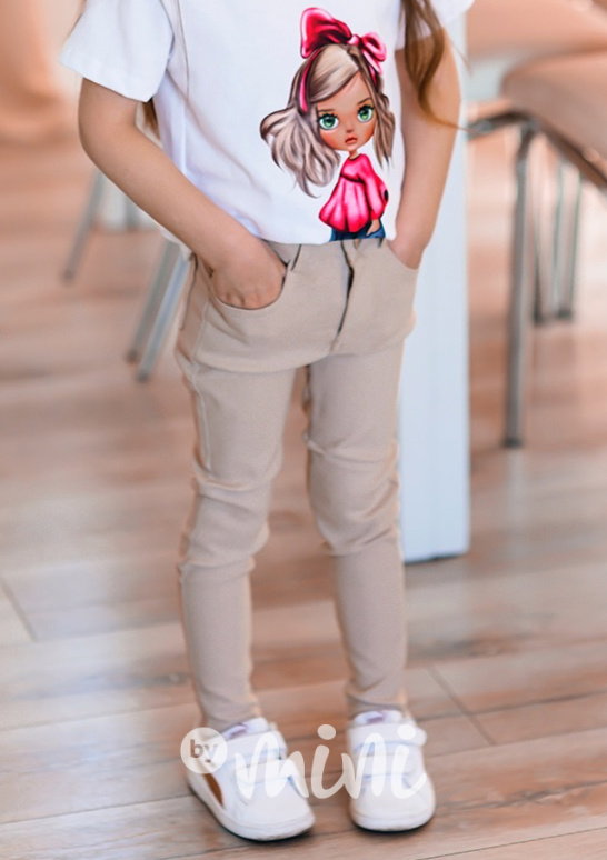 Béžové super stretch kalhoty slim