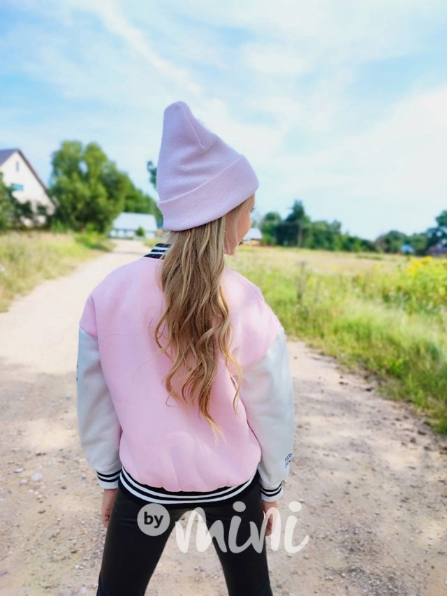 Teplá bomber mikina pink/white