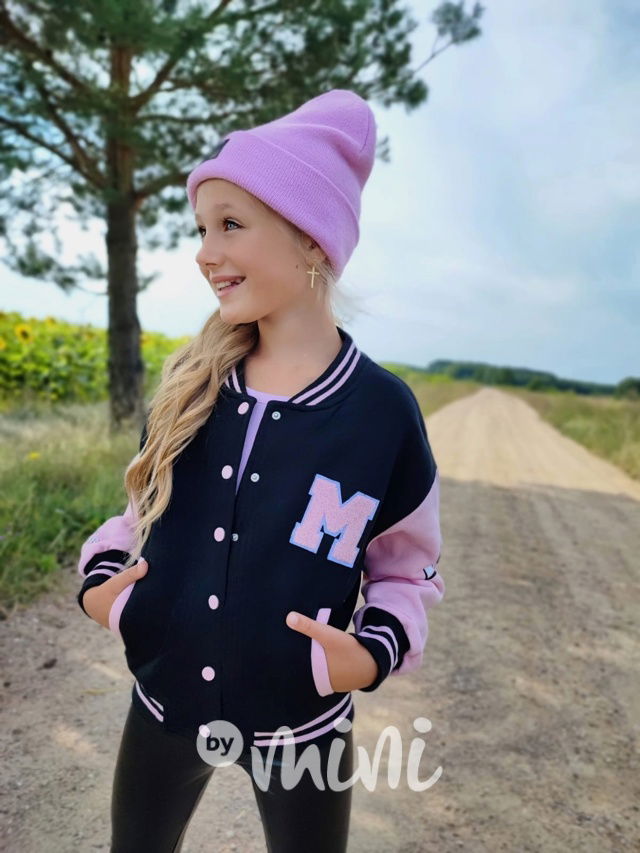 Teplá bomber mikina black/pink