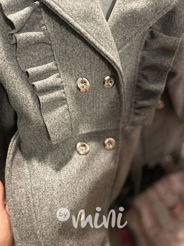 Flaušový kabát s volánky šedý