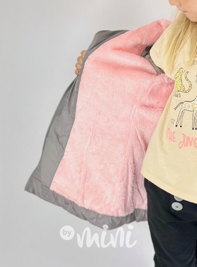 Zimní kabát s ouškama grey/pink