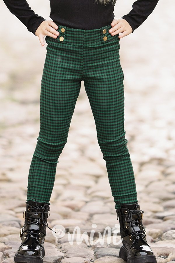 Smaragd karo kalhoty s knoflíčky