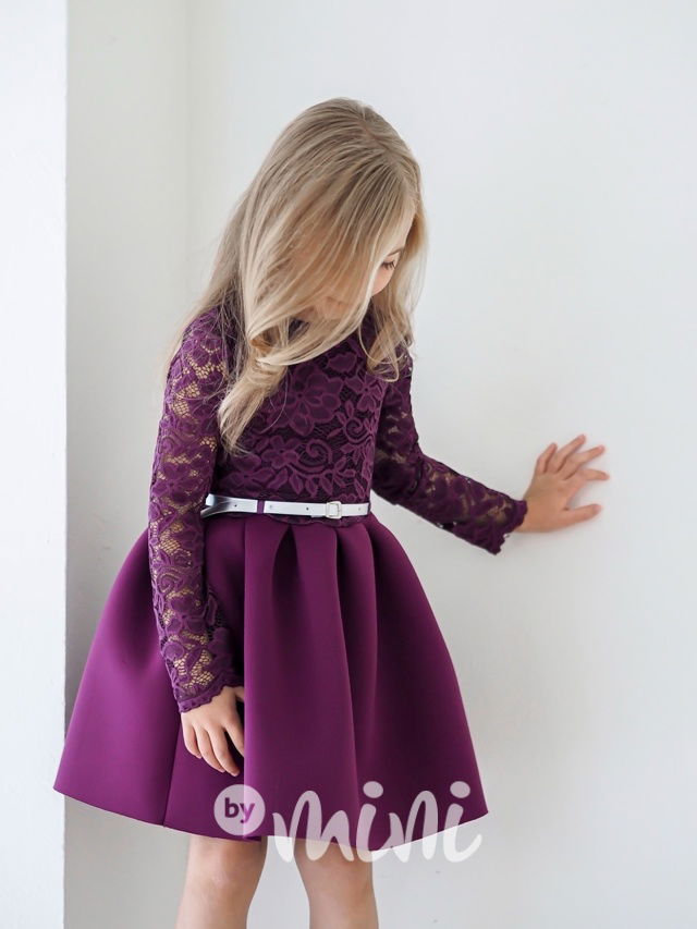 Purple fialové sváteční vánoční svatební dětské šaty s krajkou