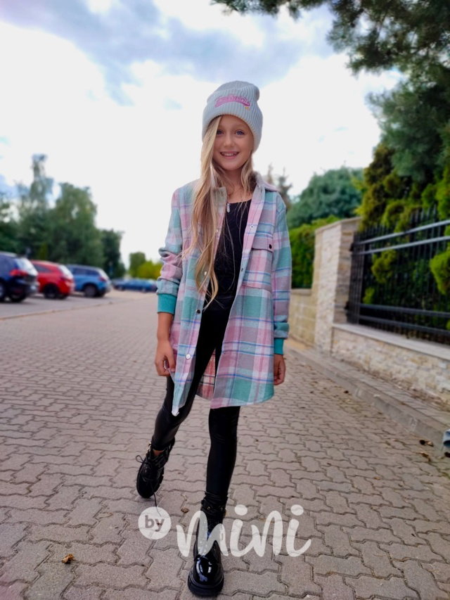 Dlouhá flauš košile pink karo
