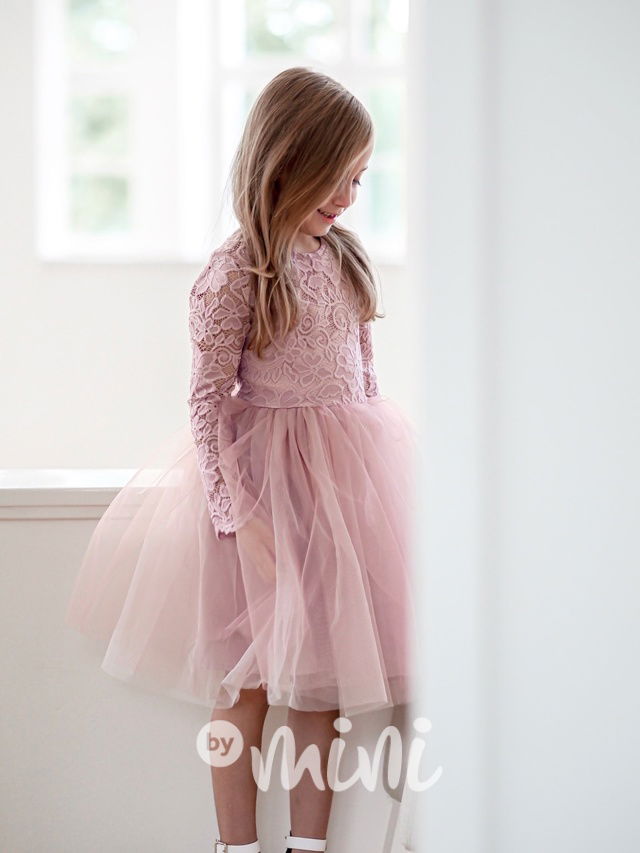 Princess krajkové šaty s maxi tylovou sukní pudder pink