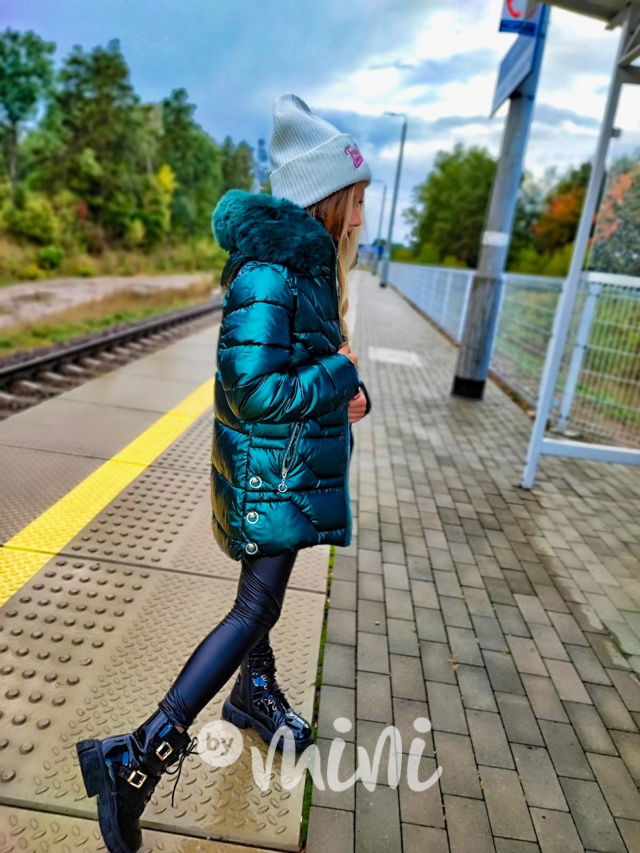 Zimní metalický kabát smaragd