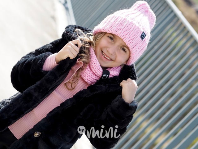MIMI pletená čepka s nákrčníkem candy pink