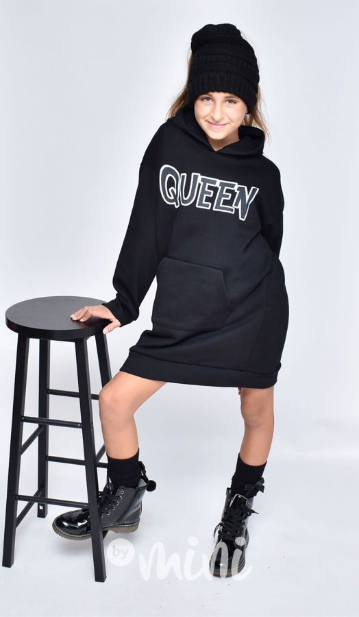 QUEEN zateplená mikinová tunika černá
