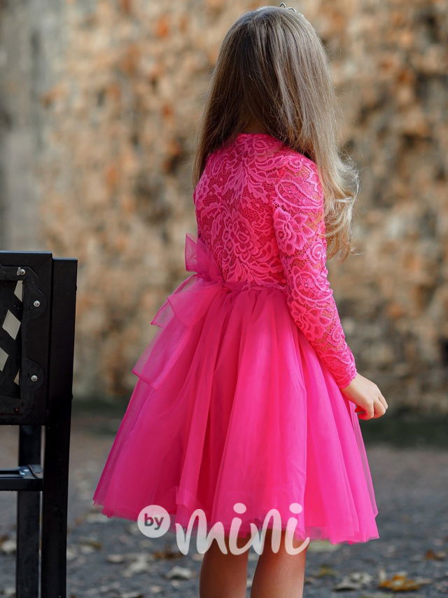 Princess krajkové šaty s maxi tylovou sukní magenta pink