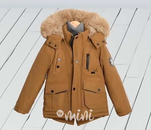 Zimní parka s kožíškem mustard