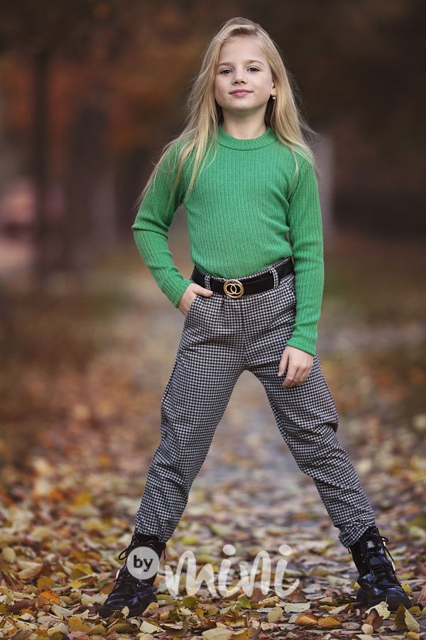 Teplé pepitka kalhoty s páskem