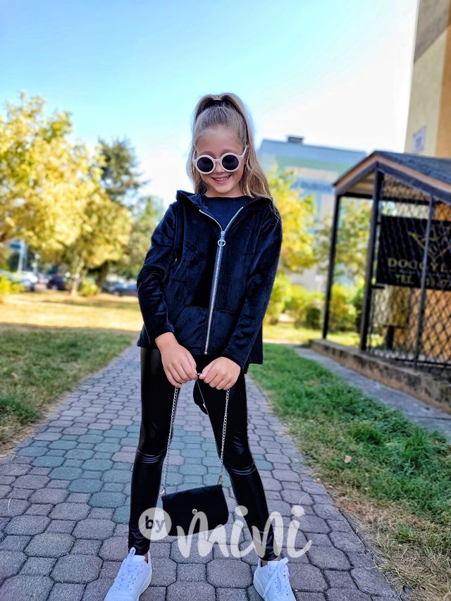 Velurová long mikina s kabelkou černá