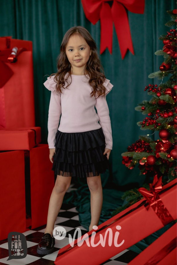 All for kids frill žebrovaná blůzka pudrová