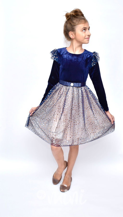 Velur sváteční šaty s hvězdičkami modré