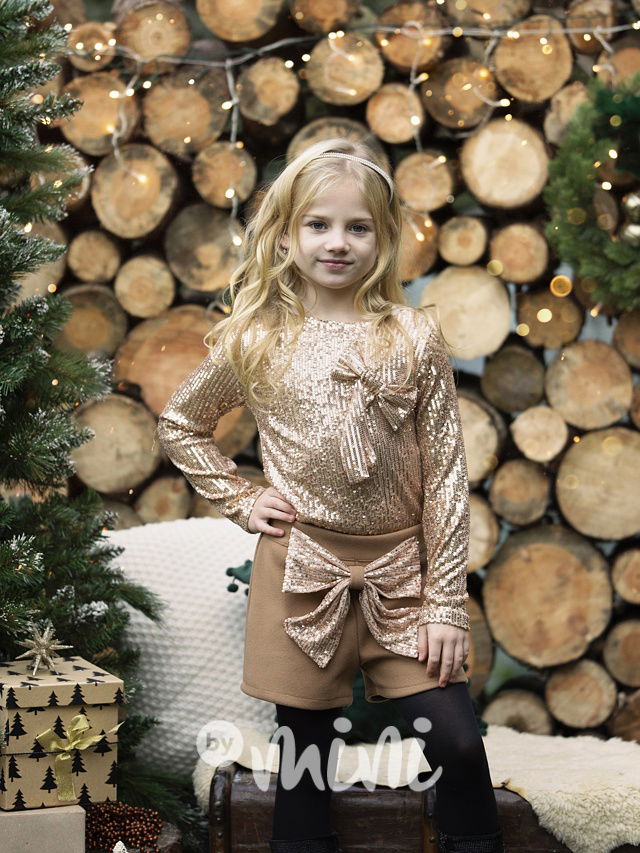 Slavnostní blůzka s flitry a mašlí zlatá