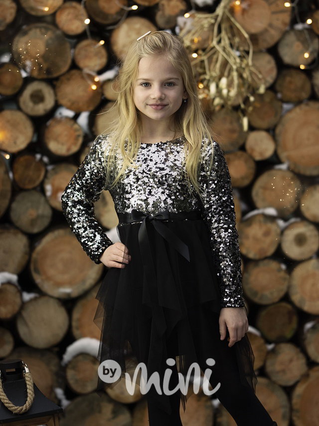 Metallic silver flitr šaty s tylem