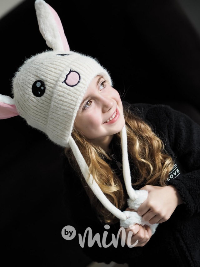Cute animal zimní čepice s pohyblivými oušky cream