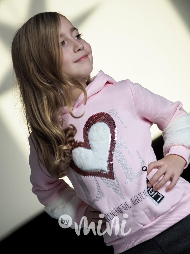 Vyteplená mikina s kožíškem LOVE růžová