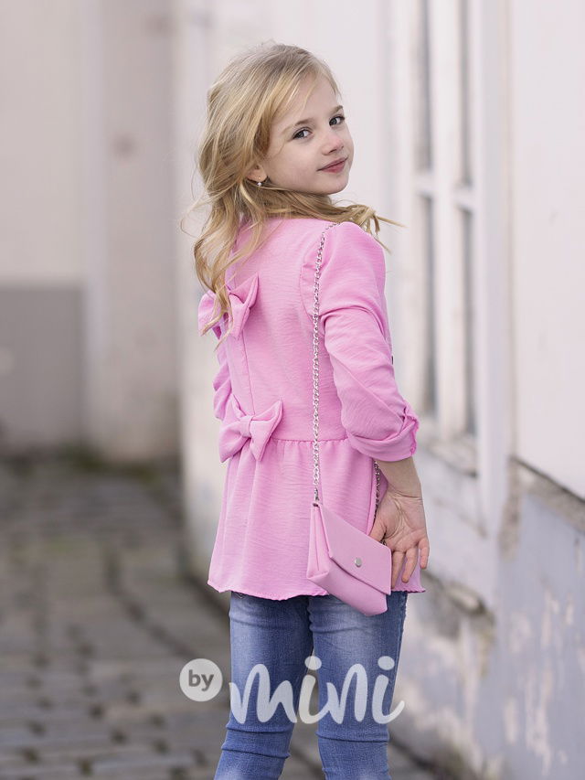 Mašličková košilová tunika s kabelkou pink