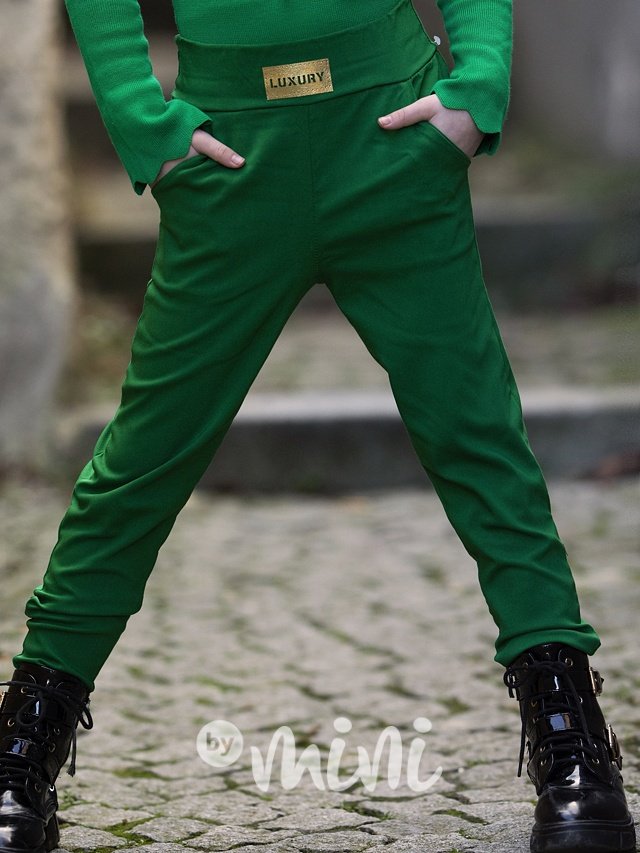 Luxury zelené stretch kalhoty