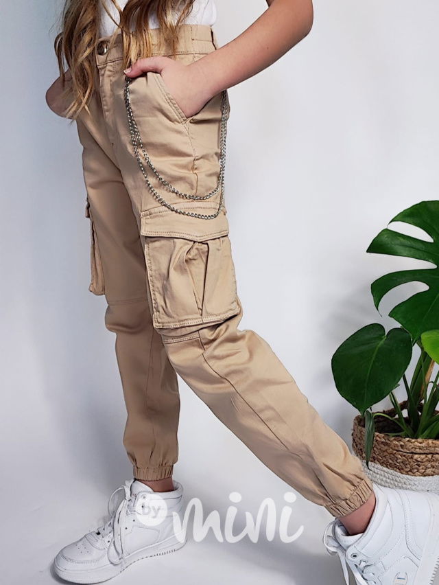Cargo kapsáčové kalhoty s řetízkem béžové