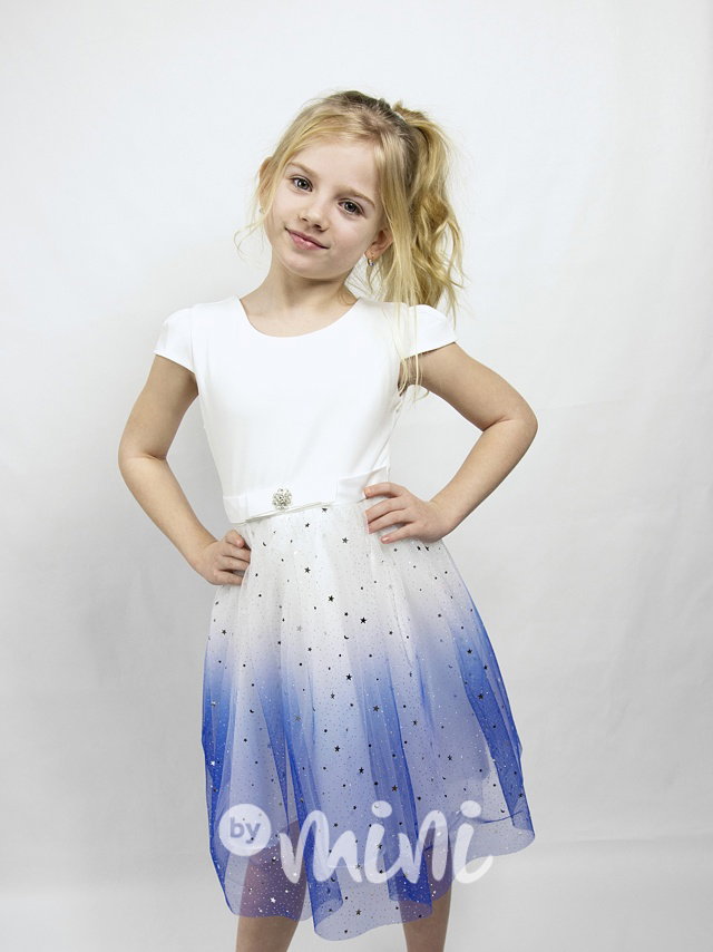 Společenské ombre šaty s hvězdičkami white/blue