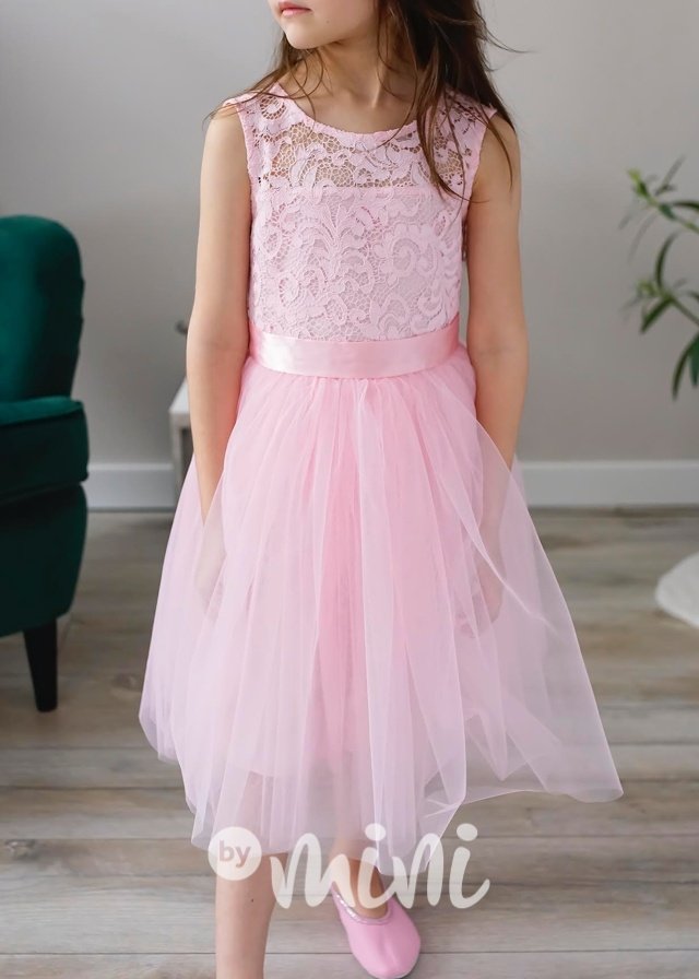Luxusní krajkové šaty pro družičky růžové