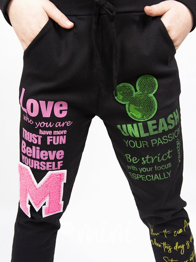 LOVE mickey stretch kalhoty černé
