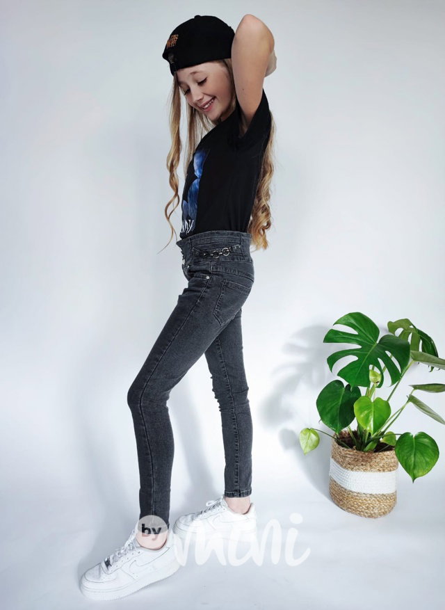 Slim jeansy se zvýšeným pasem black