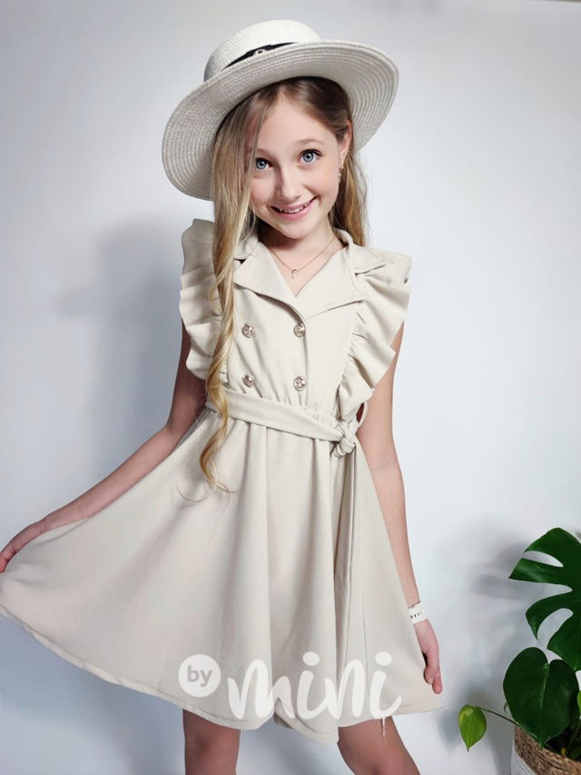 Frill šaty s páskem latté