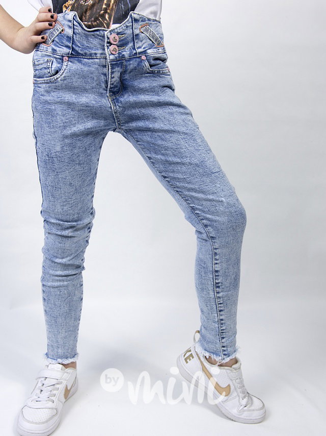 Acid wash jeansy se zdobením