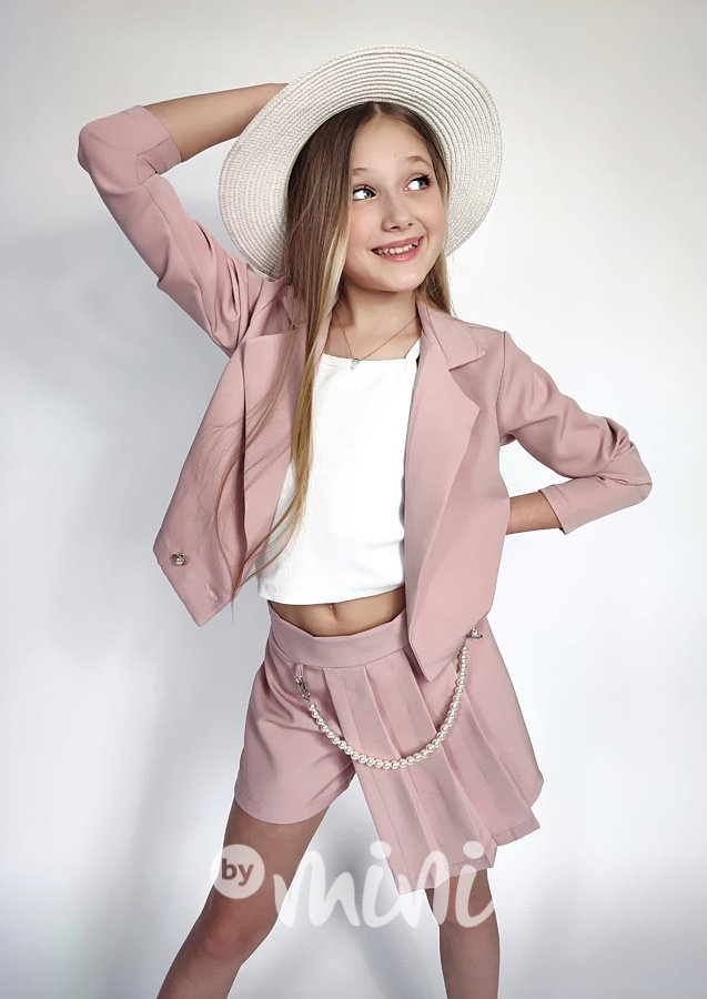 Crop sako + sukňokraťasy pudder pink