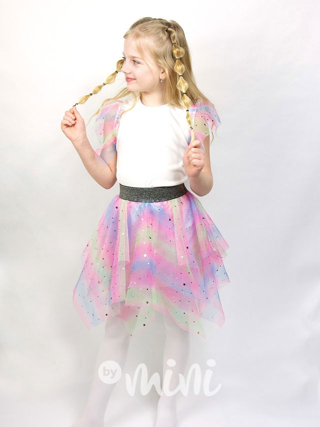 Duhová tylová sukně s hvězdičkami