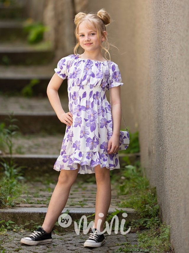 Lila blossom šaty s kabelkou
