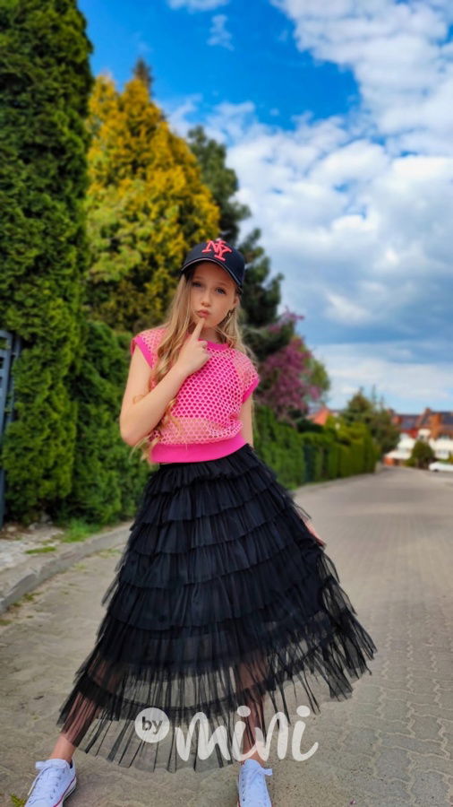 Midi vrstvená tylová sukně černá