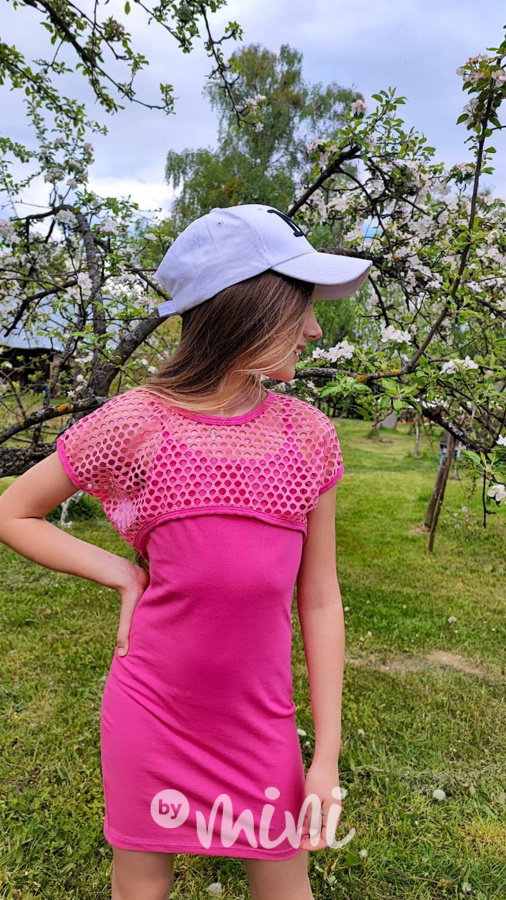 2v1 šaty + děrovaný top pink