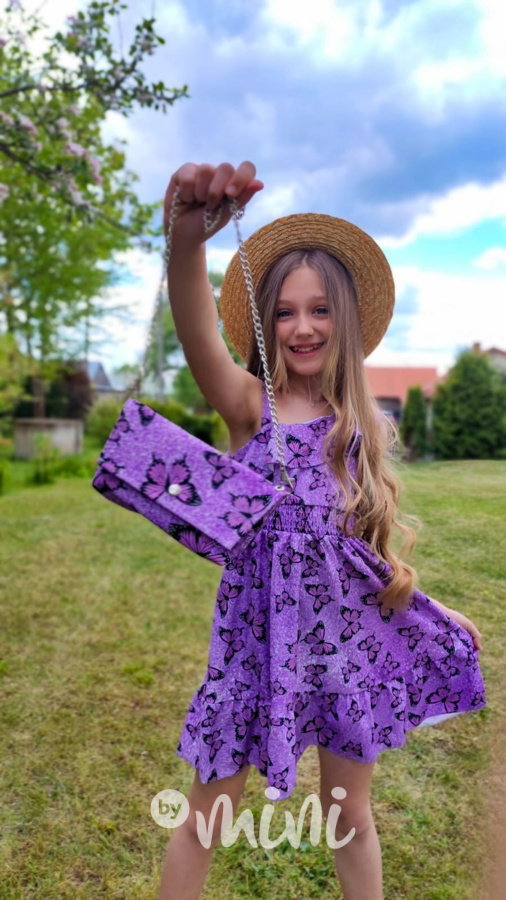 Butterfly lila šaty s kabelkou