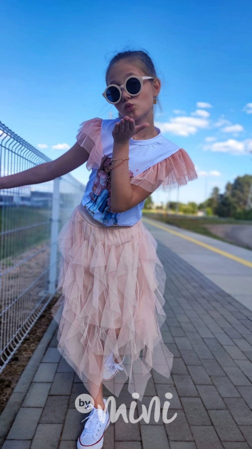 MIDI tylová dívčí sukně light pink