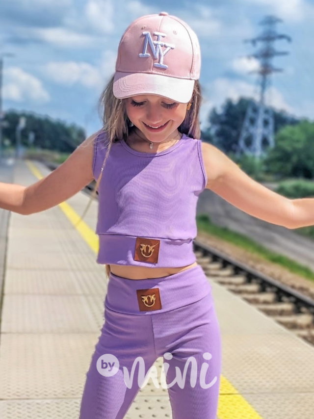 Lila žebrovaný crop top