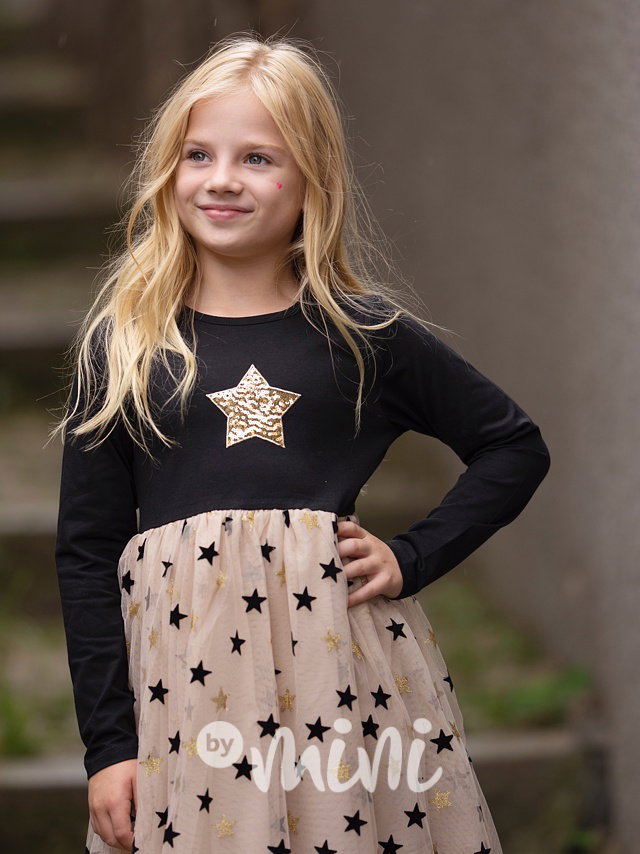 STARS šaty s tylem black/beige