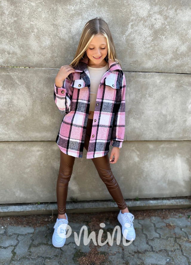 Pink karo teplá flauš košile