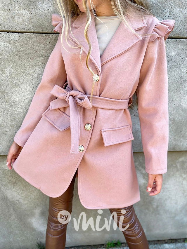 Flaušový kabát s řasením pink