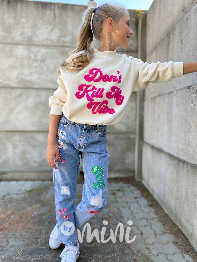 Jeansy s printem a kamínky