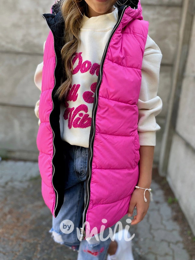 Oboustranná long vesta pink/black