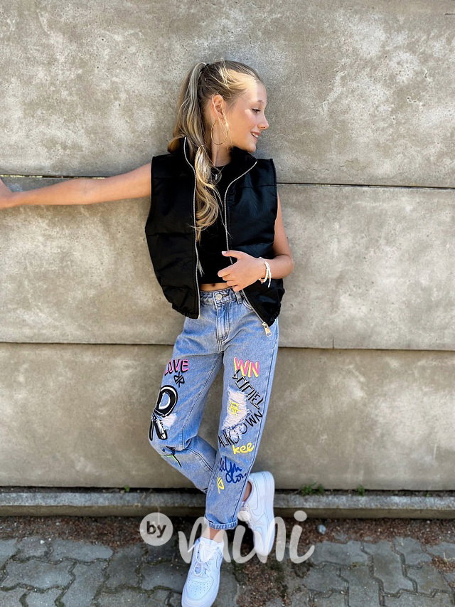 Ripped jeansy s printem