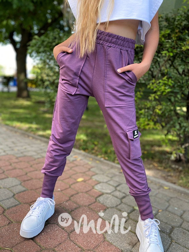 Cargo kalhoty s vysokým nápletem purple