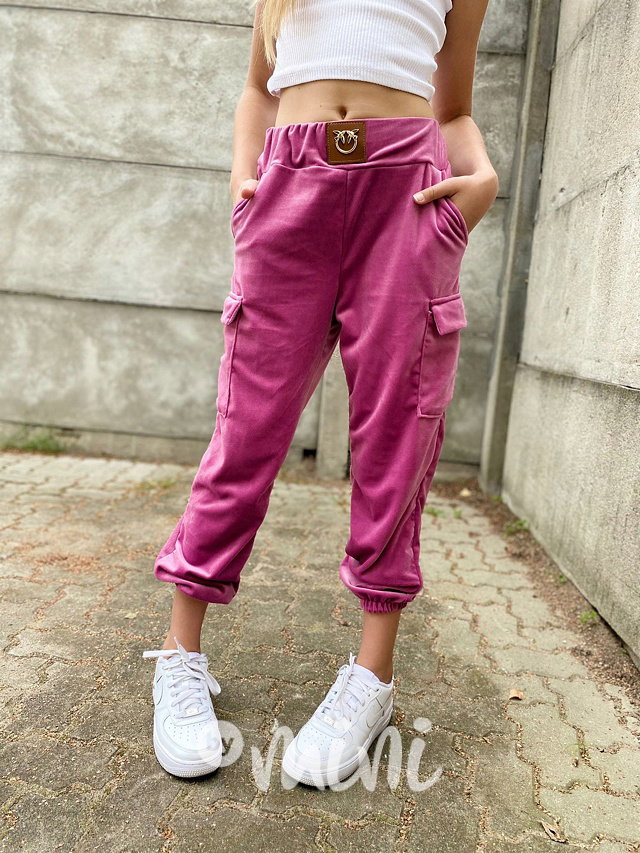 Velurové cargo kapsáče pink